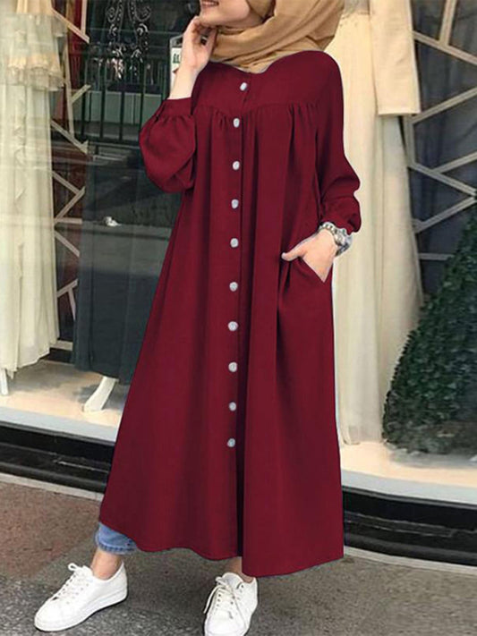 Cardigan Long Sleeve Stand Collar Swing Dress